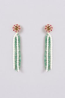 Gold Finish Green Onyx & Pearl Dangler Earrings