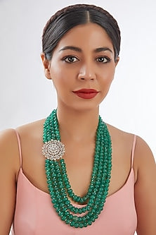 White Finish Green Onyx & Zircon Necklace