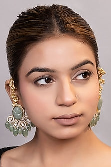 Gold Finish Pearl & Beaded Dangler Earrings