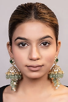 Gold Finish Pearl & Beaded Jhumka Earrings