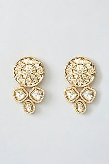 Gold Finish Kundan Polki Stud Earrings