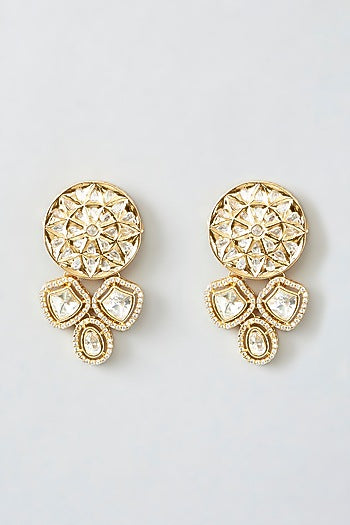 Gold Finish Kundan Polki Stud Earrings