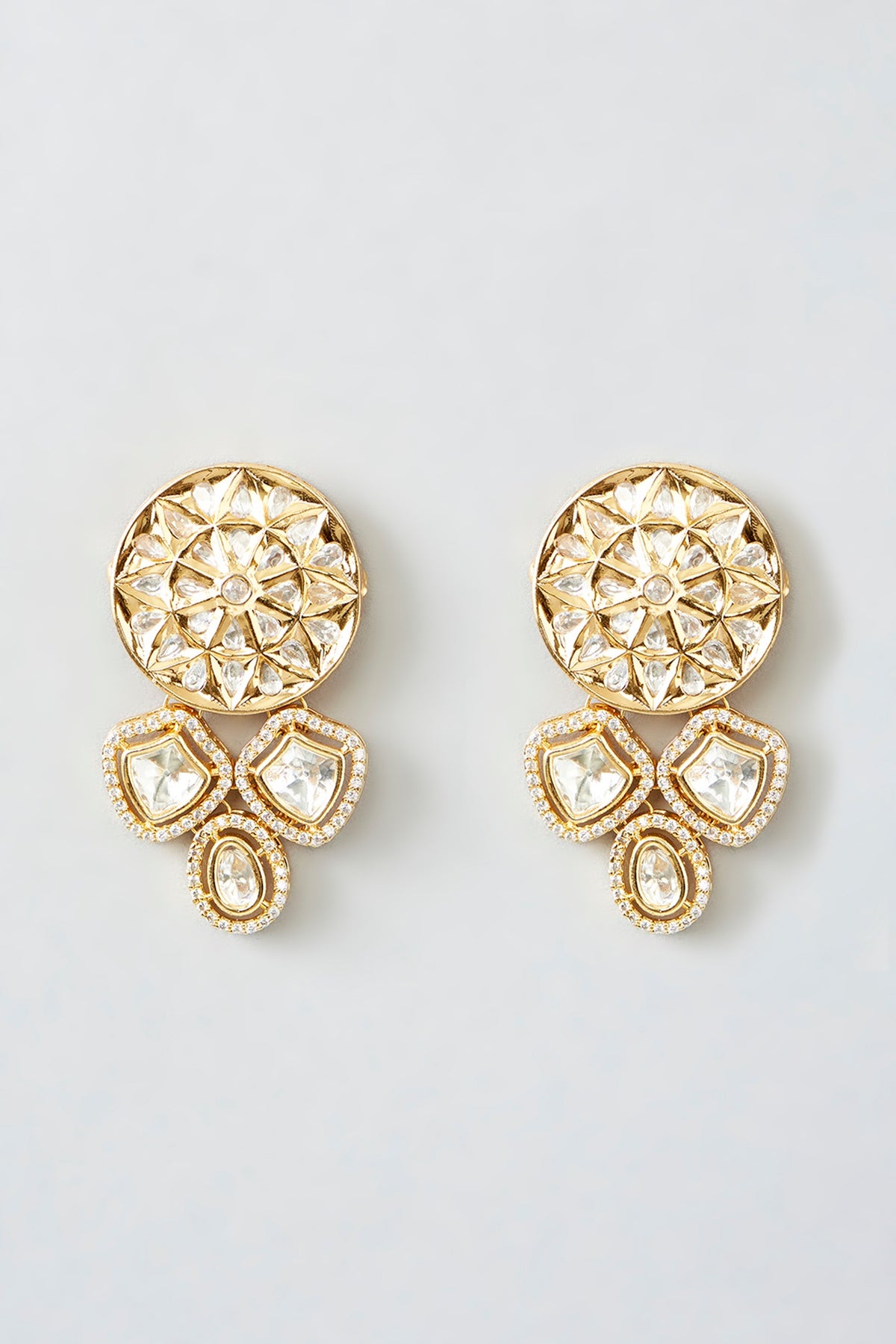 Gold Finish Kundan Polki Stud Earrings