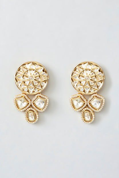 Gold Finish Kundan Polki Stud Earrings