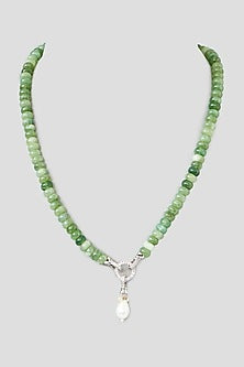 Gold Finish Green Pearl & Semi-Precious Gemstone Pendant Necklace