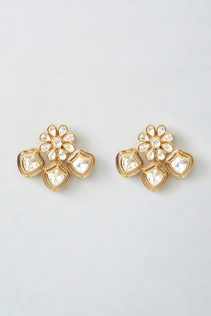 Gold Finish Kundan Polki Stud Earrings