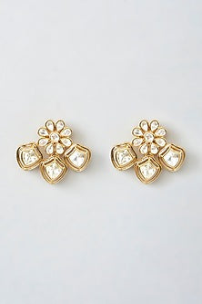 Gold Finish Kundan Polki Stud Earrings