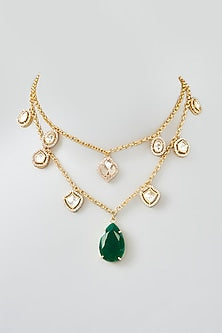 Gold Finish Kundan Polki & Green Onyx Necklace