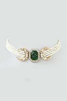 Gold Finish Kundan Polki & Pearl Choker Necklace