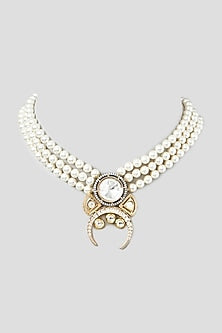 White Finish Kundan Polki & Pearl Tassel Necklace