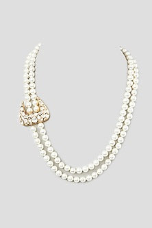 White Finish Kundan Polki & Pearl Long Necklace