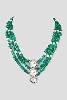 Gold Finish Kundan Polki & Green Onyx Necklace