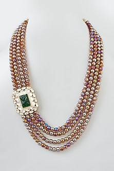 Gold Finish Kundan Polki & Pearl Layered Necklace