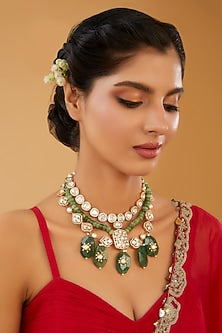 Gold Finish Kundan Polki & Pearl Layered Necklace