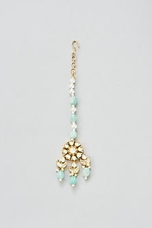Gold Finish Kundan Polki & Pearl Sheeshpatti With Maangtikka