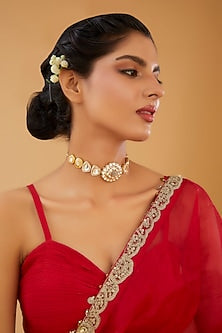 Gold Finish Kundan Polki & Pearl Choker Necklace