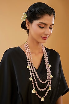 Gold Finish Semi-Precious Gemstone & Pearl Long Necklace