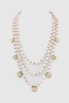 Gold Finish Semi-Precious Gemstone & Pearl Long Necklace