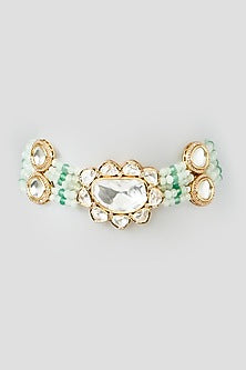 Gold Finish Kundan Polki & Sea Green Onyx Beaded Choker Necklace