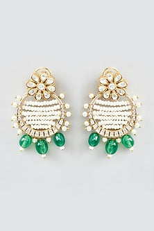 Gold Finish Kundan Polki & Pearl Stud Earrings