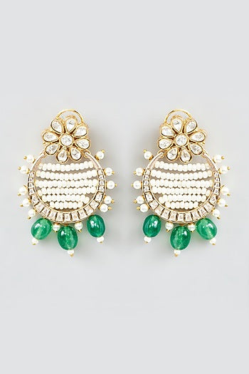 Gold Finish Kundan Polki & Pearl Stud Earrings