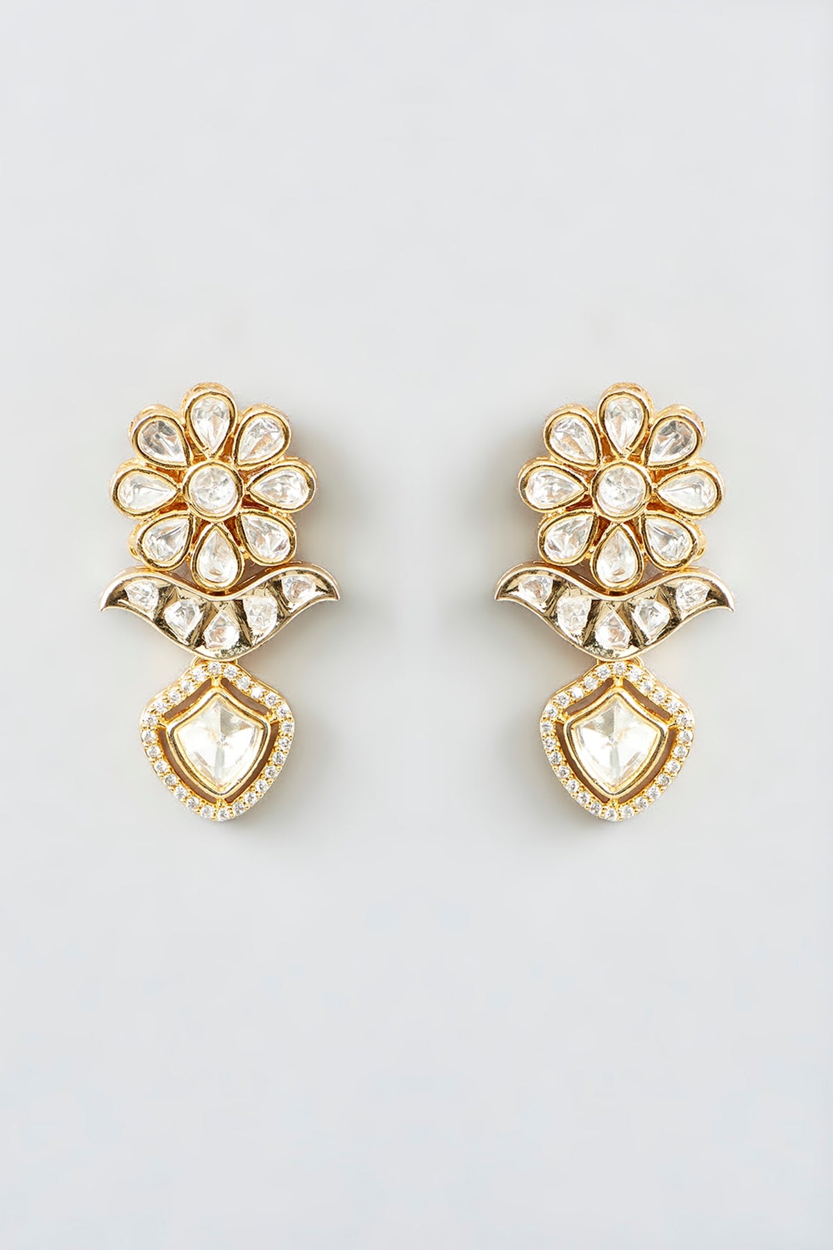 Gold Finish Kundan Polki Stud Earrings