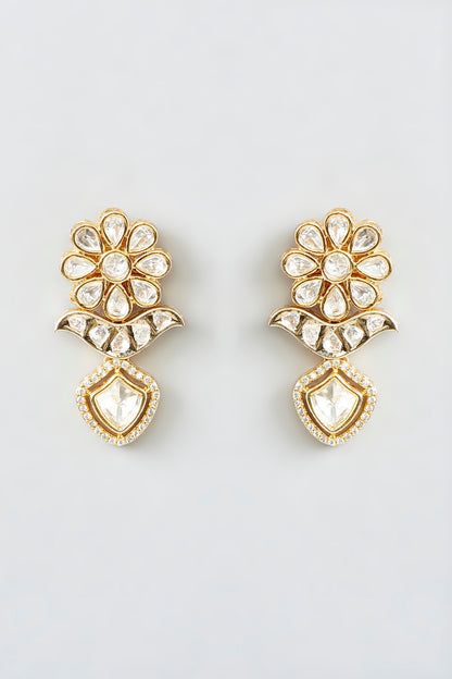 Gold Finish Kundan Polki Stud Earrings