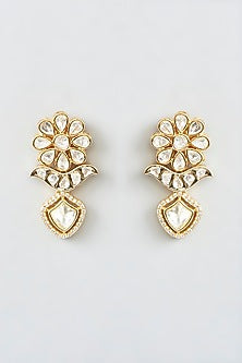 Gold Finish Kundan Polki Stud Earrings