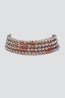 Gold Finish Kundan Polki & Pearl Layered Choker Necklace