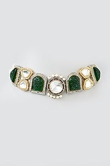 Gold Finish Kundan Polki & Green Onyx Choker Necklace