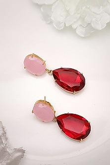 Gold Finish Garnet & Rose Quartz Teardrop Earrings
