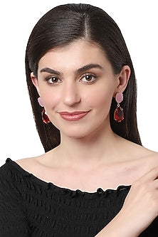 Gold Finish Garnet & Rose Quartz Teardrop Earrings