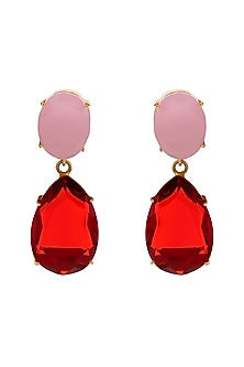 Gold Finish Garnet & Rose Quartz Teardrop Earrings