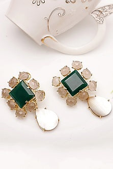 Gold Finish Mother of Pearl Drop Earrings