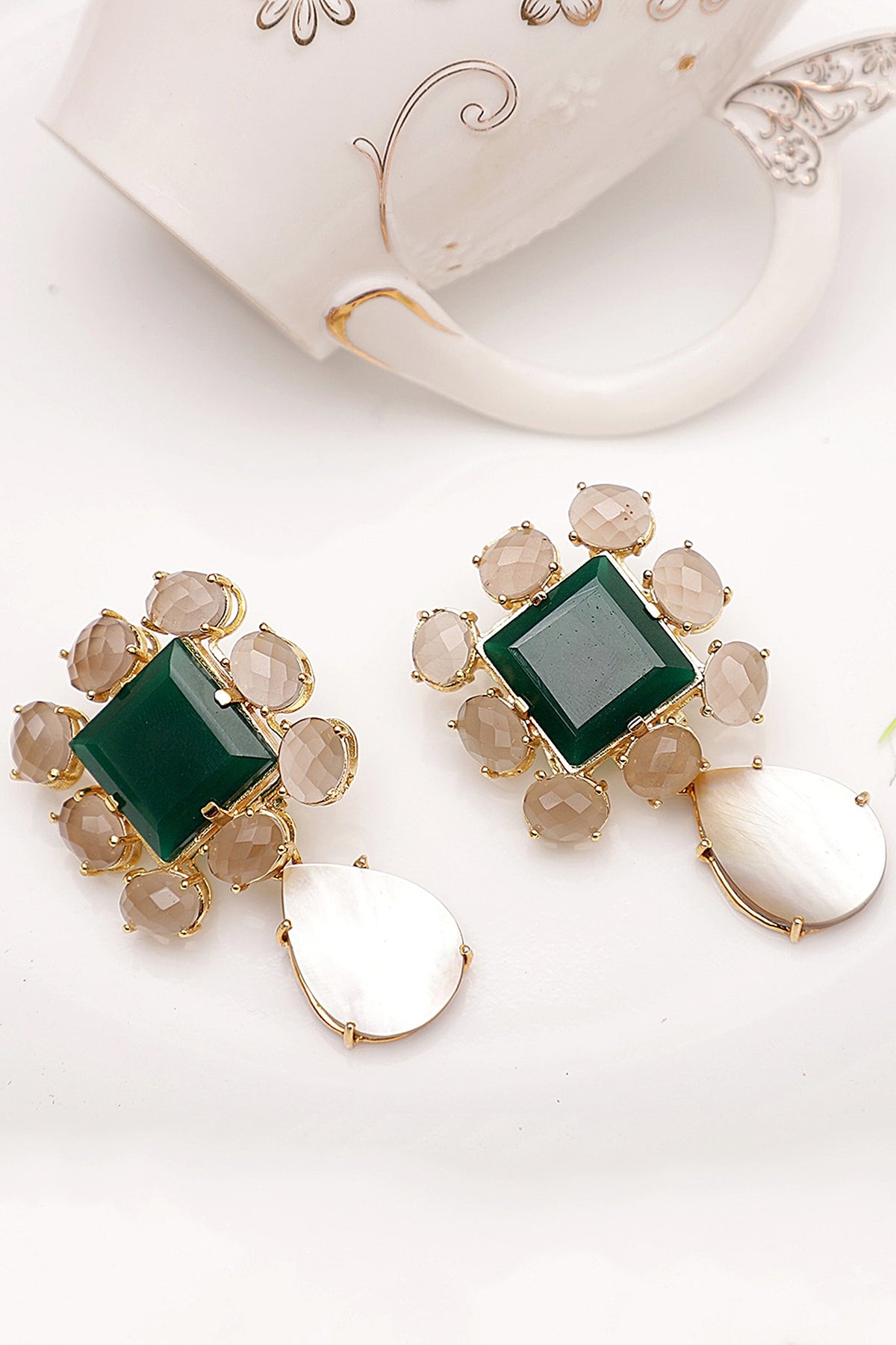 Gold Finish Mother of Pearl Drop Earrings
