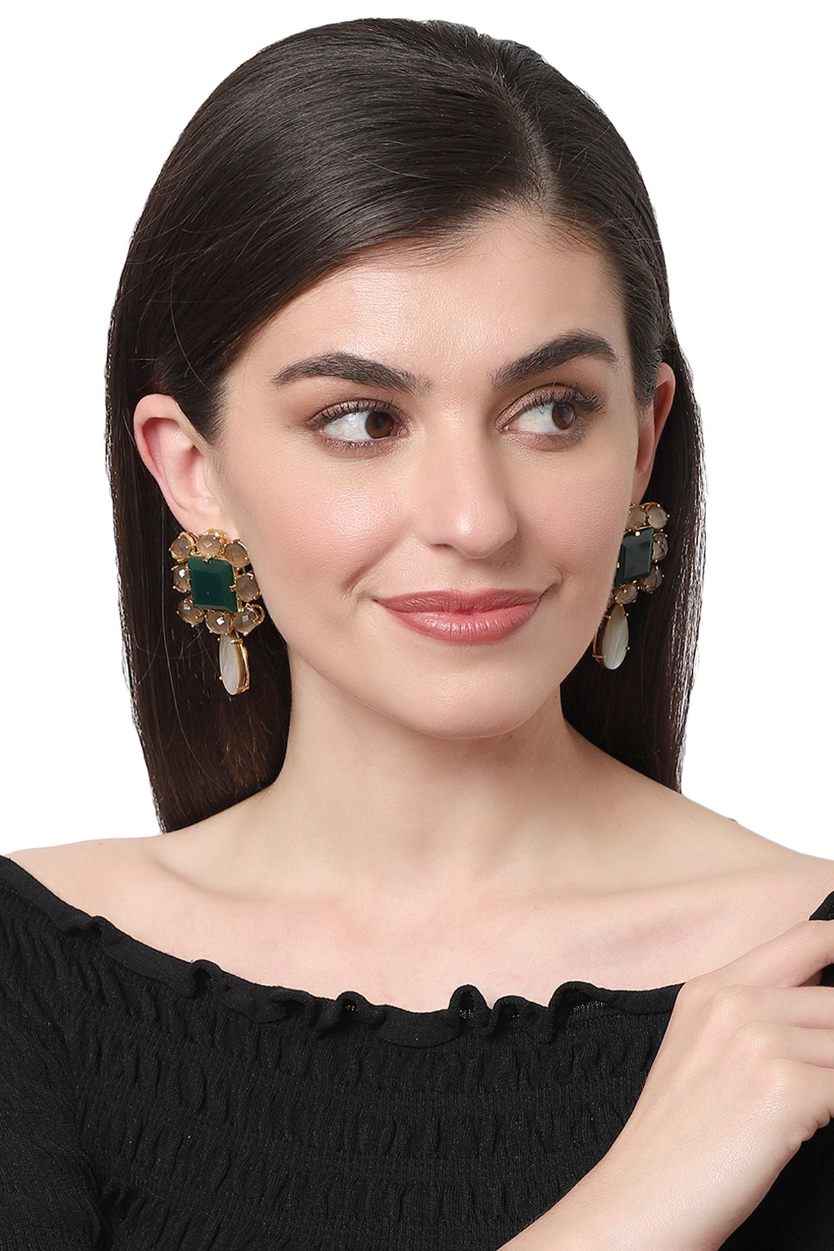Gold Finish Mother of Pearl Drop Earrings