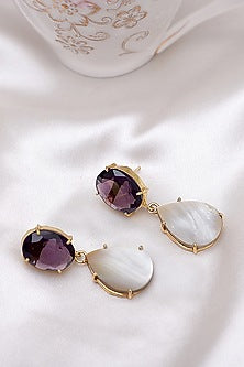 Gold Finish Amethyst Teardrop Earrings