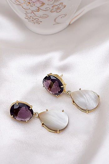 Gold Finish Amethyst Teardrop Earrings