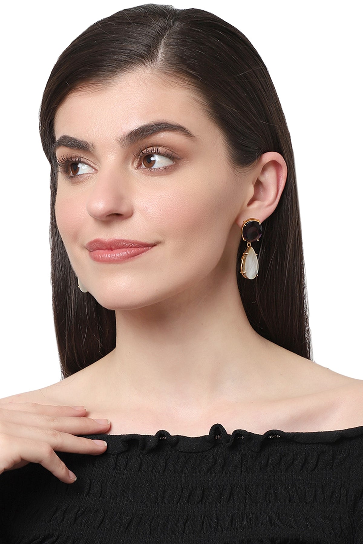 Gold Finish Amethyst Teardrop Earrings