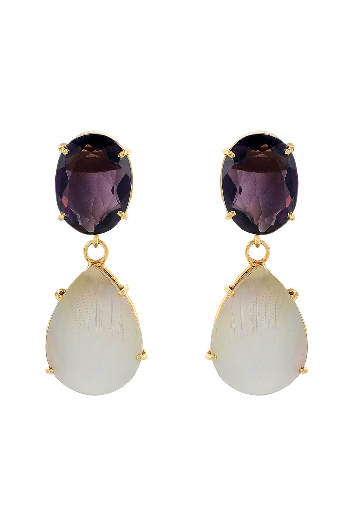 Gold Finish Amethyst Teardrop Earrings