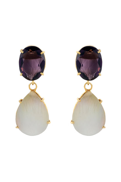 Gold Finish Amethyst Teardrop Earrings