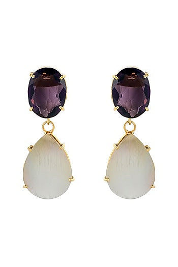 Gold Finish Amethyst Teardrop Earrings
