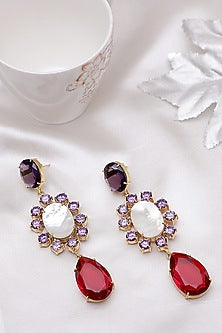 Gold Finish Garnet & Amethyst Dangler Earrings