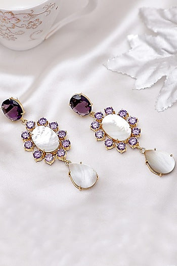 Gold Finish Amethyst Dangler Earrings