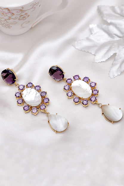 Gold Finish Amethyst Dangler Earrings