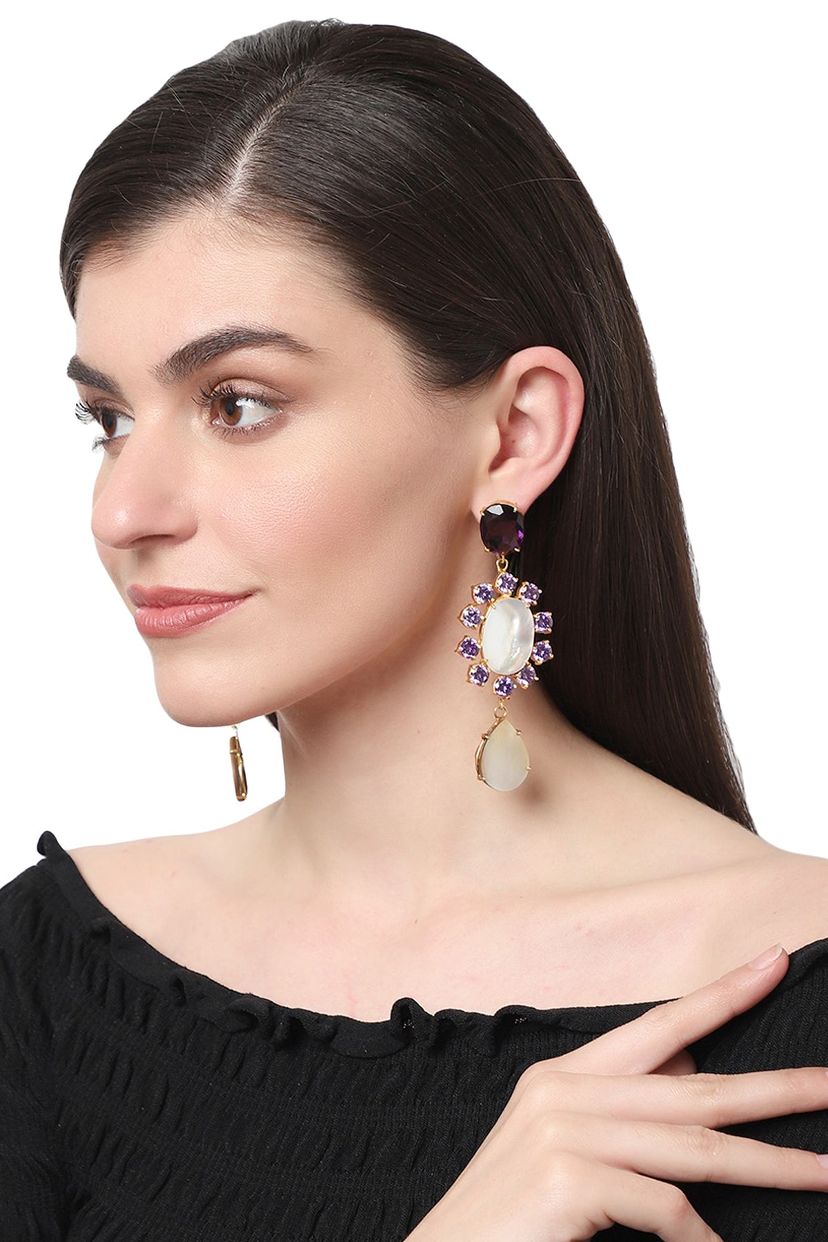 Gold Finish Amethyst Dangler Earrings