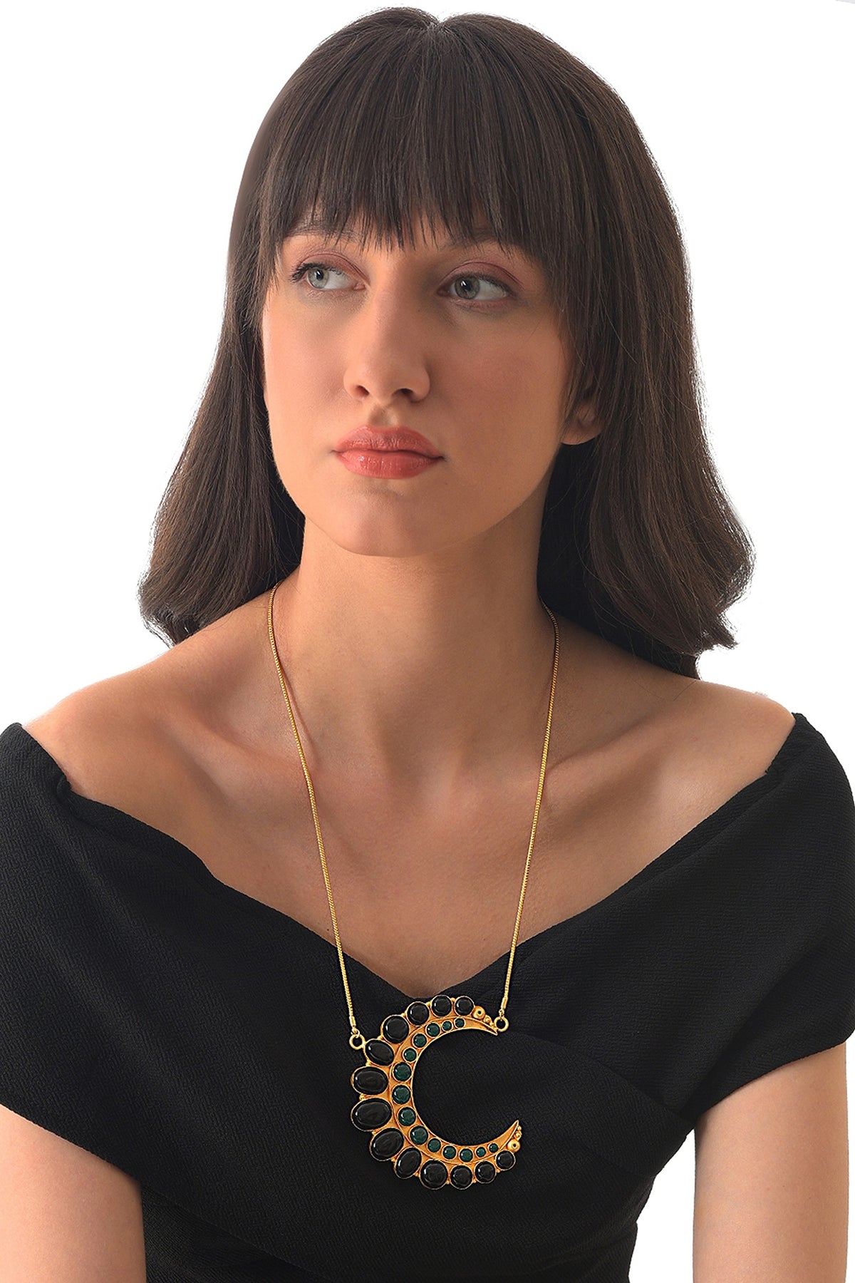 Gold Finish Black Onyx Pendant Necklace