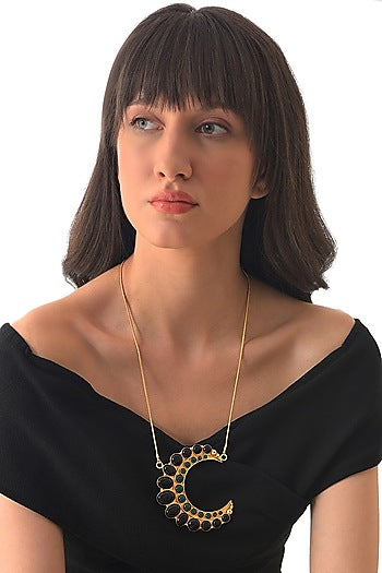 Gold Finish Black Onyx Pendant Necklace