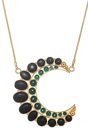 Gold Finish Black Onyx Pendant Necklace