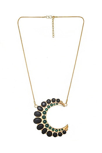 Gold Finish Black Onyx Pendant Necklace
